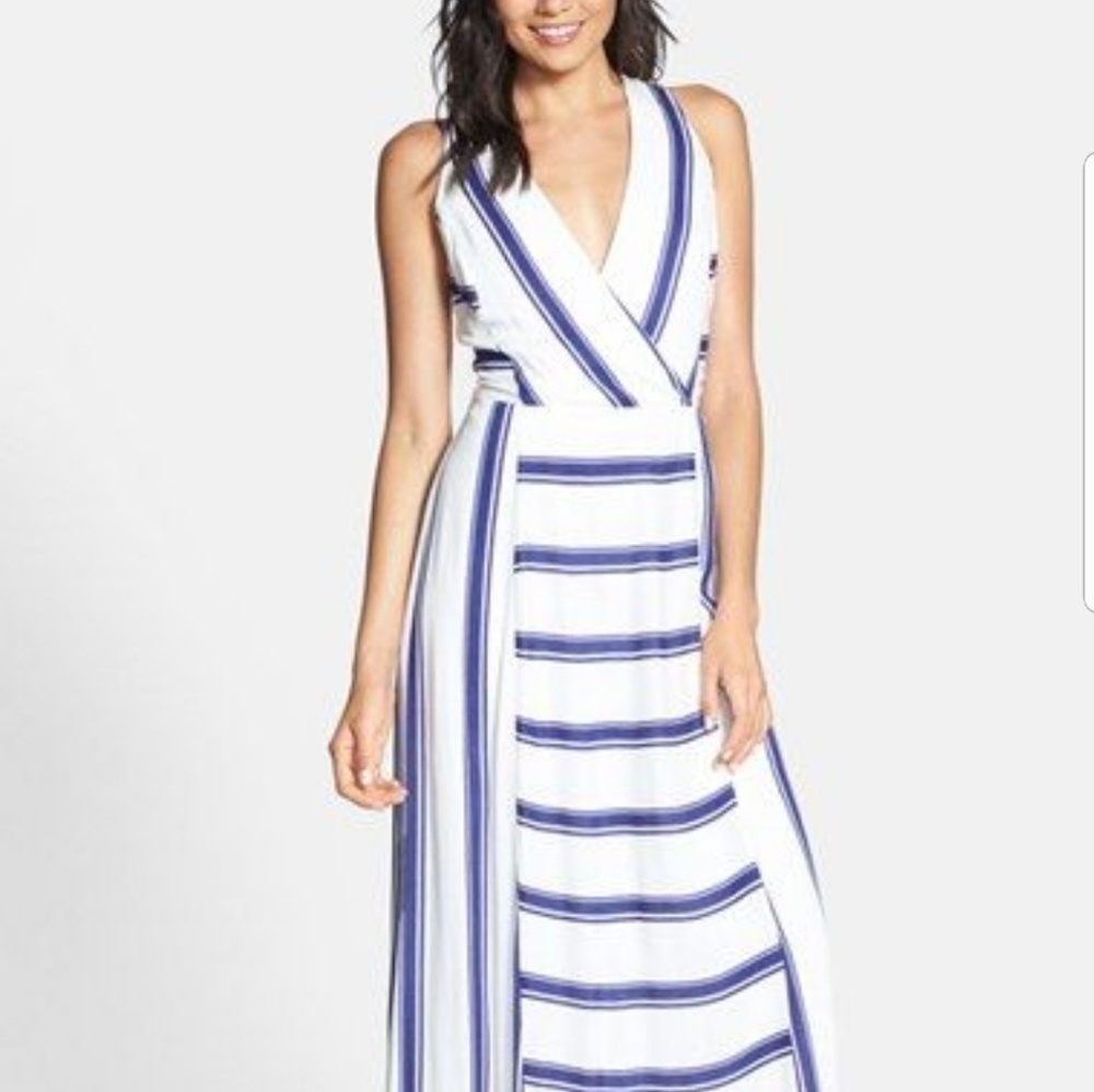 NEW! ELLA MOSS Anabel Navy Stripe Splice Neckline Maxi Dress Small. - Picture 3 of 4